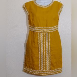 Boden Mustard Yellow Dress with White Embroidery
